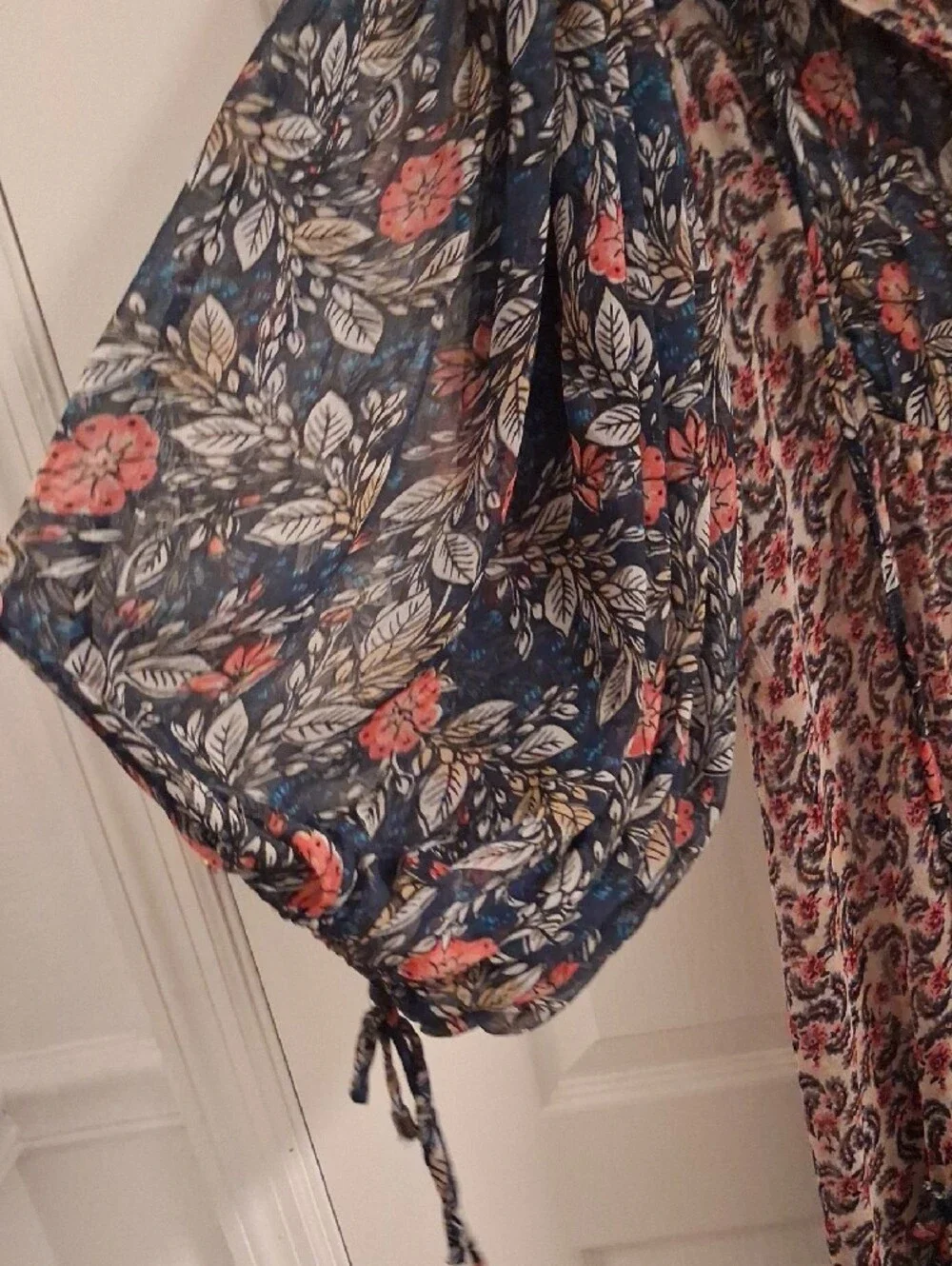 Free People Floral Tiered Maxi Dress in Navy, Beige and Rose - Picture 6 of 11